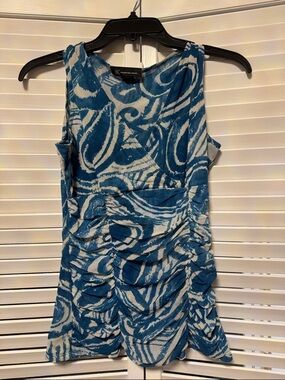 INC International Concepts Teal-Blue & White Ruched Abstract Tank